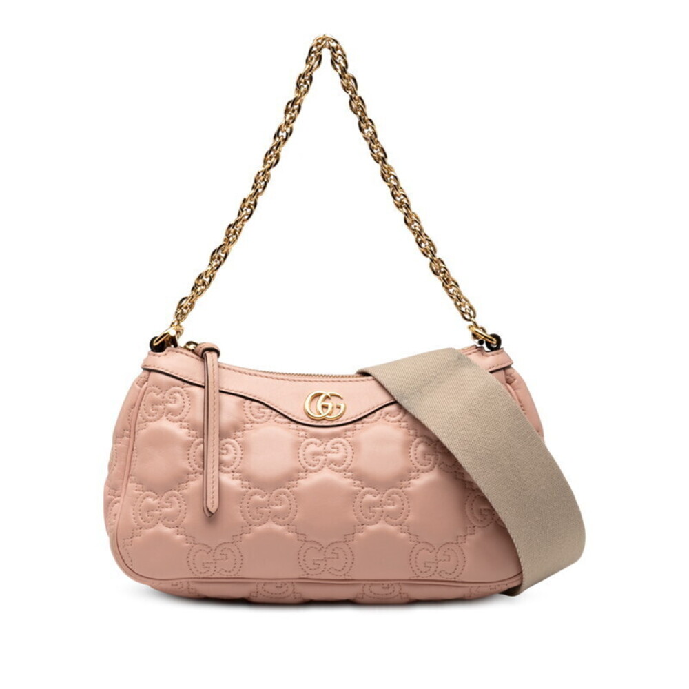 Gucci GG Matelasse Chain Handbag Shoulder Bag Pink Leather
